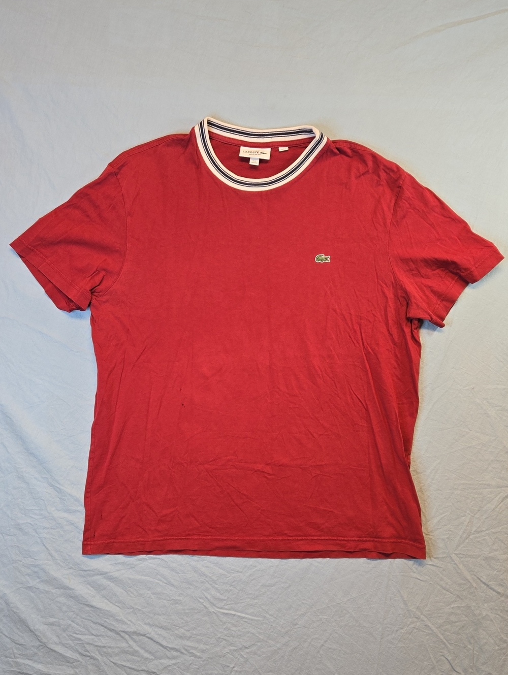 Lacoste Red Short Sleeve Crewneck T-Shirt with Contrast Stripe Collar